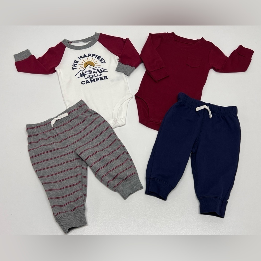 Carter's 4 Piece Infant Baby Set ‘Happiest Camper’ Pants Long Sleeve Bodysuits